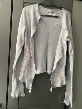 Lainey Lavender Open-Front Embroidered Cardigan